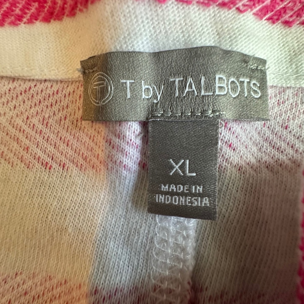 T by Talbots Top Women's XL Pink‎ White Striped 3/4 Sleeve Tunic Top Boat Neck - Picture 7 of 9
